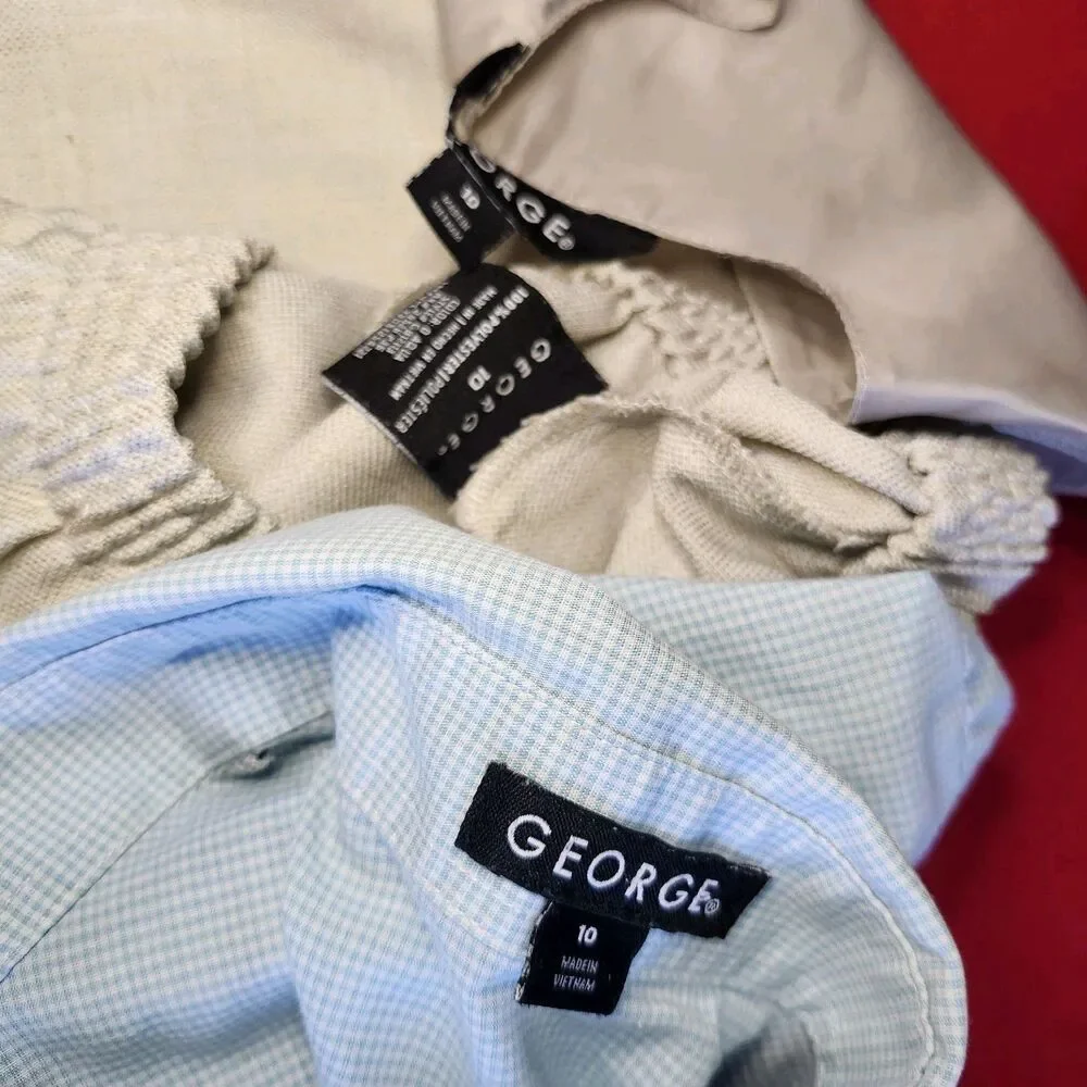 George Boys 4-Piece Linen Suit Set Size 10 Beige Vest Pants Blue Shirt Tie